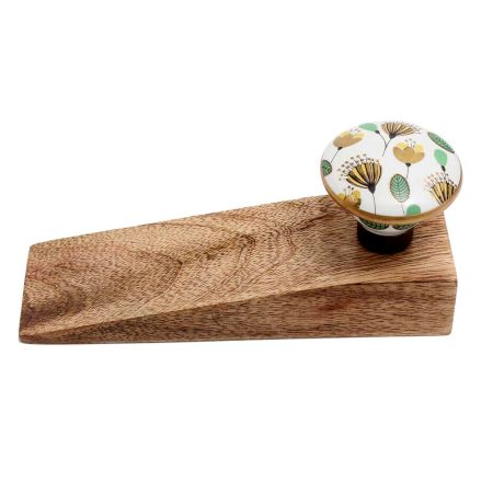 Crown Imperial Flower Golden Pattern Ceramic Wooden Door Stopper